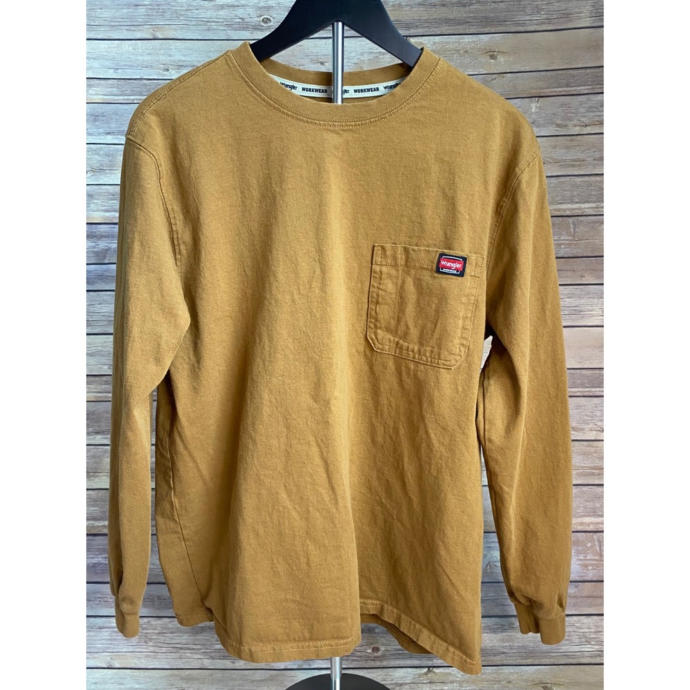 Wrangler Workwear Mens Long Sleeve Pocket T-Shirt Brown Size M 100% Cotton